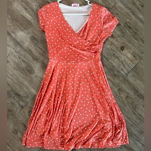Peach Polka Dot Short Sleeve Mini Dress - Cute and Flirty